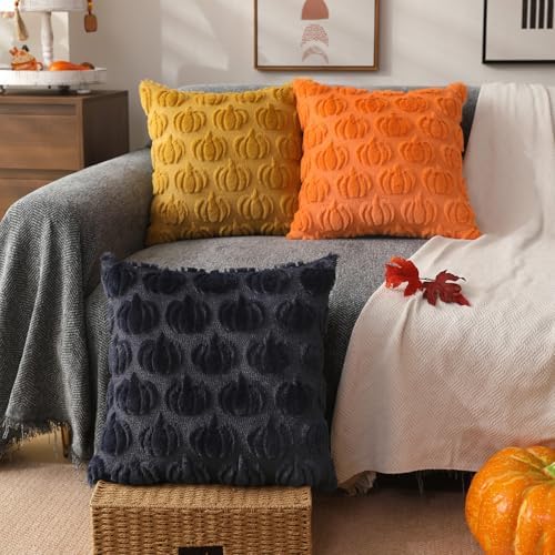 DFXSZ Fall Pillow Covers 18x18 2Pcs Orange Pumpkin Fall Decoration for Home - Image 4