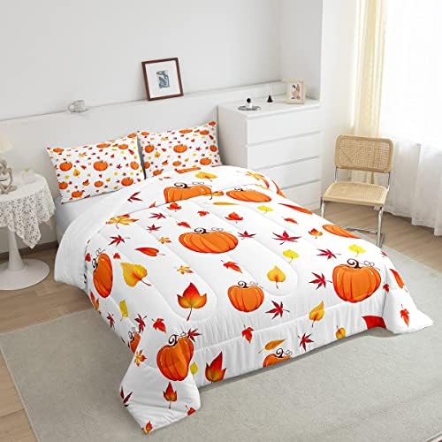 Fall Pumpkin Comforter Set Maple Leaves Bedding Set Kids Girls Twin - Image 4