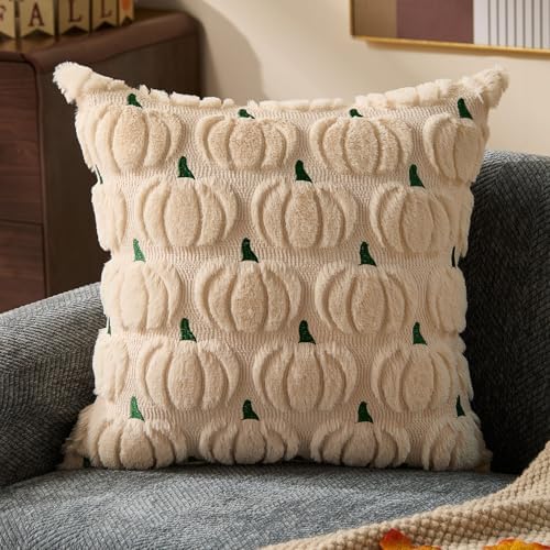 DFXSZ Fall Pillow Covers 20x20 2Pcs Beige Green Pumpkin Fall Decorations - Image 3