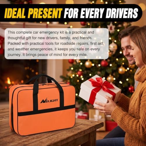 Nilight Car Emergency Kit with Jumper Cable, First Aid Kit Safety Assistance Tools for Travel Camping Outdoor Cars Truck SUV RV, Roadside Essentials with Flash Light