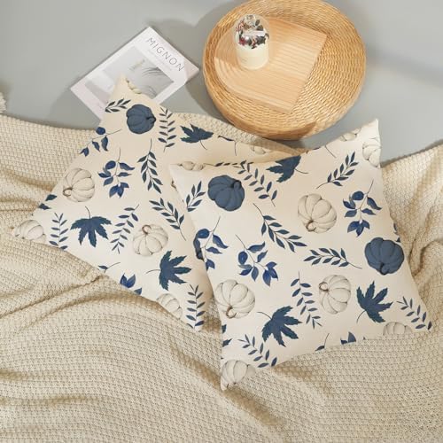 Fall Pillow Covers 20x20 Inch Set of 2 Navy Blue Pumpkin Maple Leaf Pillowcase for Home fall Decor Linen Throw Pillow Covers Autumn Thanksgiving Decorations Outdoor Cushion Case for Couch Sofa - Image 5