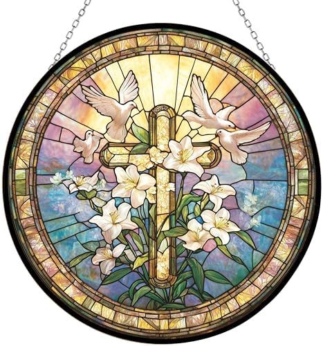 Easter Cross Suncatcher Stained Glass Window Hangings for Women Mom Red Birds Sun Catchers Colorful Ornament Bird Lovers Gift Gifts for Women Mom Wife by 365CUSGIFTS
