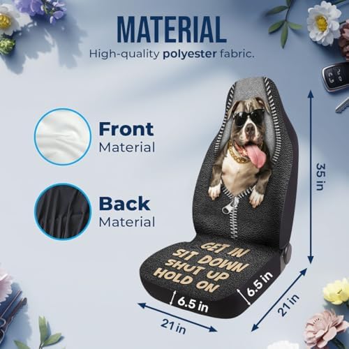 GENANY Funny Pitbull Car Seat Covers, 2-Piece Front Seat Set