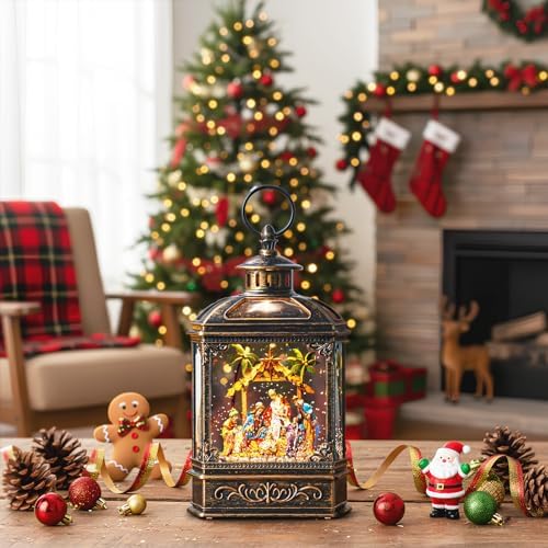 Christmas Snow Globe Swirling Glittering Nativity Scene with Music, USB Lined/Battery Operated Lighted Water Lantern for Christmas Festival Decoration Gifts - Image 5
