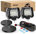 Nilight 2PC 4Inch Triple Row Lights 60W Flood Spot Combo 6000LM Bar Driving Boat Led Off Road Trucks with 2PC Magnetic Base LED Light Bar Mounting Brackets Switch Wiring Harness Kit, 2 Years Warranty