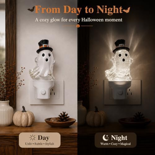 Halloween Ghost Plug-in Night Light with Moving Glitter and Top Hat - Image 3