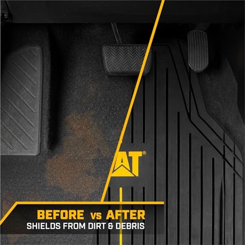 CAT® Trim to Fit Rubber Car Mats Full Set, Automotive Floor Mats, Interior Accessories & Car Rug Protection VulcanCore Heavy-Duty 4-Piece All Weather Floor Mats for Cars, Trucks & SUVs Black Yellow