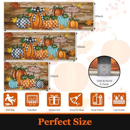 U'Artlines Fall Pumpkin Kitchen Rugs with Runner Sets 3 Piece,Washable - Image 2