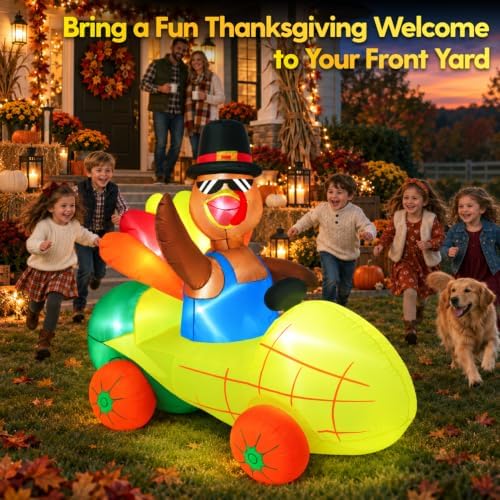 zukakii 6FT Thanksgiving Inflatable Turkey Driving Corn Car Fall inflatables with Bright Built-in LED Lights Thanksgiving Blow Up Turkey Outdoor Blow Up Yard Decoration for Harvest Fall Yard Decor - Image 6