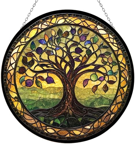Tree of Life Stained Glass Sun Catcher by Clare Donovan, Wall Hanging Colored Decor Room Indoor Window Decor, Halloween, Christmas Hanging Ornament Mother Day by 365CUSGIFTS