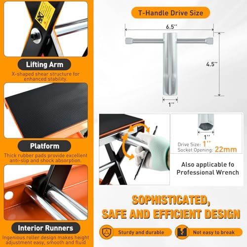 Nilight Motorcycle Lift Jack 1100 LBS Scissor Jacks Stand Lift with Wide Deck Safety Pin Handle 3.4"-14.2" Height Adjustable Hoist Stand Garage Repair Lifter for Motorcycles ATV Dirt Bike, Orange - Image 6
