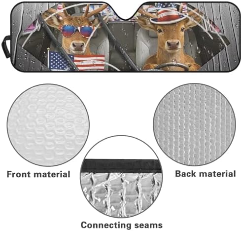 Renewold Windshield Sun Shade Sun Visor Shield Fit for Jeep Wrangler JK JKU JL JLU 1997-2023 2/4 Door Gladiator JT 2020-2023 Fully Covered Foldable Front Sunshade Blocks UV Heat Funny Elk Deer Driving