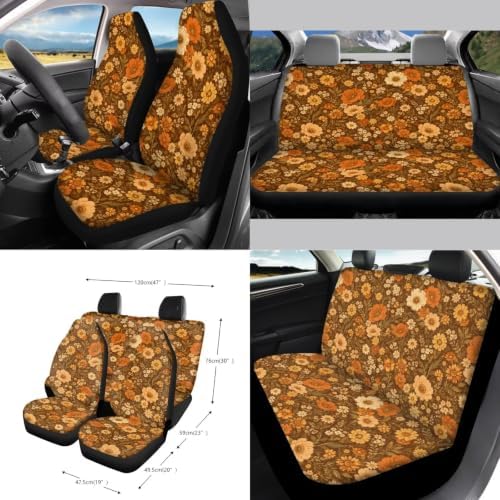 15Pcs Car Seat Cover Full Set Car Steering Wheel Cover Seat Belt Cover Trash Bin Air Vent Storage Box Front Rear View Mirror Car Cup Holder Keychain, Cottagecore Retro Fall Flower