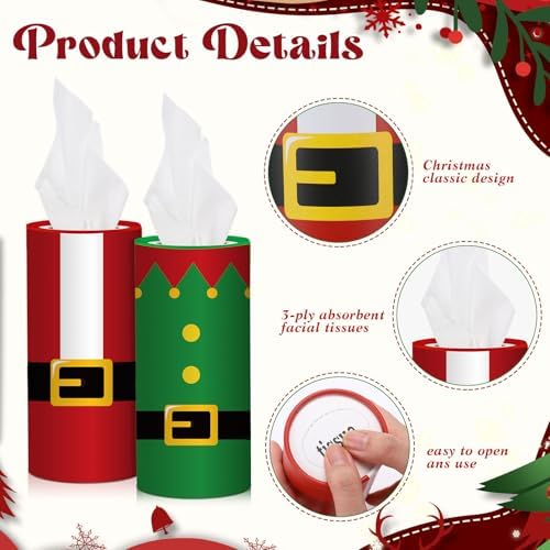Hushee 4 Pcs Christmas Car Tissue Cylinders with 200 Tissues (Christmas) - Image 3