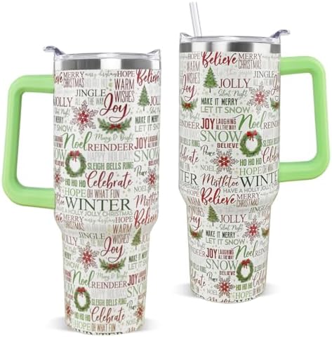 Christmas Tumbler 40 oz Xmas Tree Cup Winter Coffee Travel Mug Stainless Steel Insulated Cups Joy Holiday Water Bottle Christmas Decor Gifts by Unknown