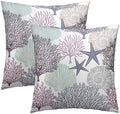 Sweetshow Ocean Coral Pillow Covers 24x24 Inch Nautical Coastal Throw Pillows Set of 2 Beach Seashell Starfish Pillow Case Soft Cotton Square Cushion Covers for Home Couch Sofa Patio Bedroom, Purple by Sweetshow