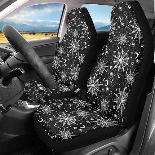 Moon Stars Spiderweb Print Car Seat Cover Front Seats Protector,Universal Fit for Most Cars,SUVs,Sedan,Truck or Van
