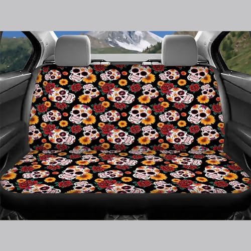 Gothic Skull Roses Car Seat Covers 4Pcs Front & Rear Breathable Seat Covers Universal Fits for Truck, Sedan, SUV Auto Interior Protector Car Accessories Halloween Decor