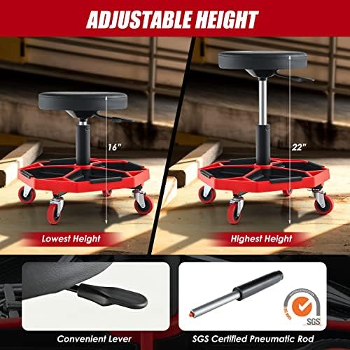 Goplus Mechanic Stool with Wheels, Magnetic Tool Tray, 330LBS Capacity - Image 4