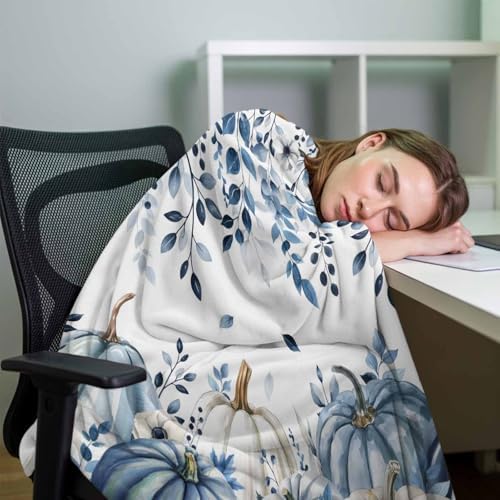 DecorLovee Blue Fall Blanket 40"x50", Reversible Thanksgiving Pumpkins Throw Blanket for Couch/Bed/Camping, Weeping Botanical Lightweight Soft Throw Blankets for Girls, Warm Fuzzy Blankets for Winter - Image 7