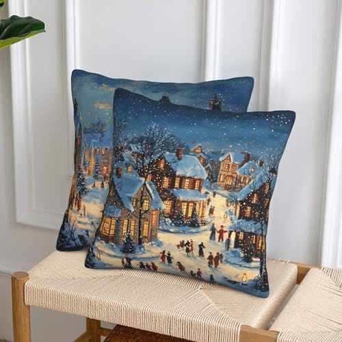 Blue Happy Winter Throw Pillow Covers 18x18 inch Set of 2 Christmas Pillow Case Cushion Cover for Home Sofa Couch Living Room Car Decor - Image 4