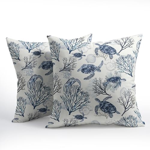 Summer Pillow Covers 20x20 Inch Set of 2, Sea Turtle Throw Pillow Covers Ocean Beach Pillowcase, Coral Starfish Decorative Seasonal Cushion Case Couch for Indoor Outdoor Home Decor - Image 2