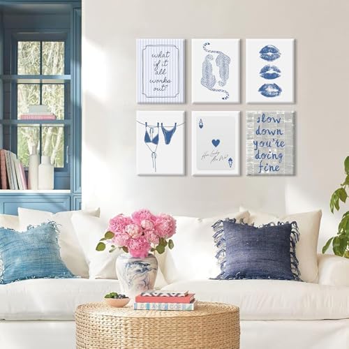 Navy Blue Leopard Wall Art Preppy Cheetah Canvas Wall Decor Trendy Aesthetic Posters Navy Blue Bikini Prints Preppy Aesthetic Picture Ace of Hearts Painting for Dorm Bedroom 12x16x6 Inch Ready to Hang - Image 5
