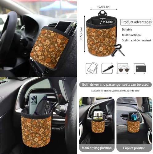 15Pcs Car Seat Cover Full Set Car Steering Wheel Cover Seat Belt Cover Trash Bin Air Vent Storage Box Front Rear View Mirror Car Cup Holder Keychain, Cottagecore Retro Fall Flower