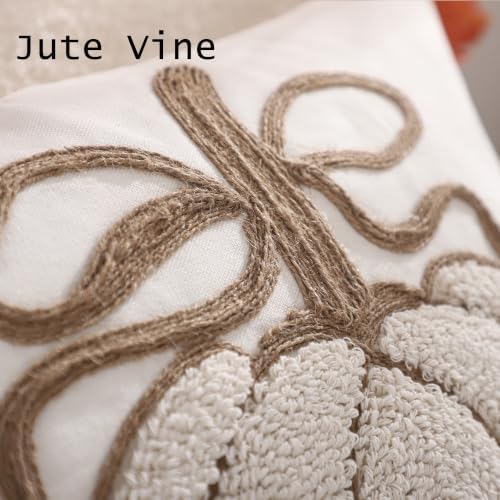 Fall Pillow Covers 18x18 Set of 2 Halloween Decor Beige Pumpkin - Image 3