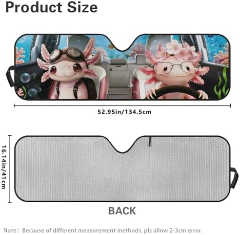 Renewold Car Sun Shade, Windshield Sunshade for Jeep Wrangler JK JKU JL JLU, Block Glare UV Heat Cover, Car Interior Funny Cute Pink Axolotl, Accessories Sun Visor Shield Fit for Jeep Gladiator JT