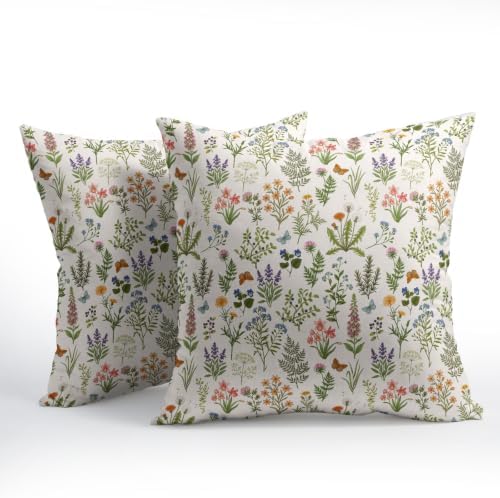 Spring Fern Plant Pillow Covers 24x24 Set of 2 Beige Green Botanical Nature Outdoor Throw Pillows Covers Wild Floral Farmhouse Decorative Farmhouse Cushion Case for Room Couch Sofa - Image 2