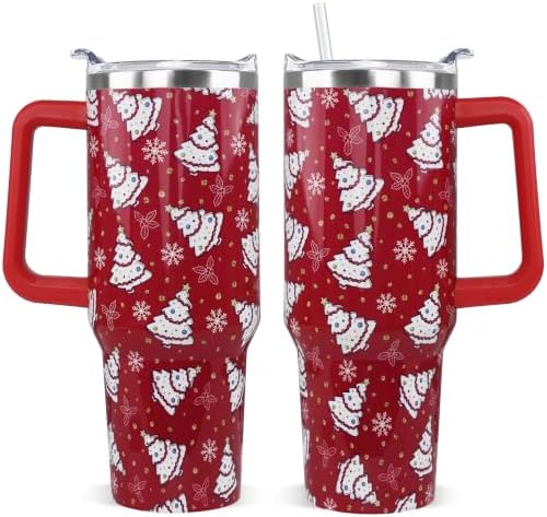 Christmas Tumbler 40oz Red Xmas Tree & Snowflake Winter Cup Gifts-1PCS by Unknown