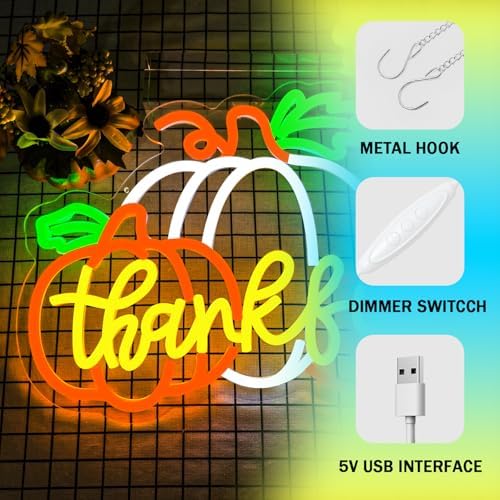 Thanksgiving Neon Sign Led Pumpkin Lights Dimmable Pumpkin Neon Light for Wall Decor Happy Thanksgiving Neon Sign for Wall Art Window Harvest Celebrate Party Holiday - Image 4