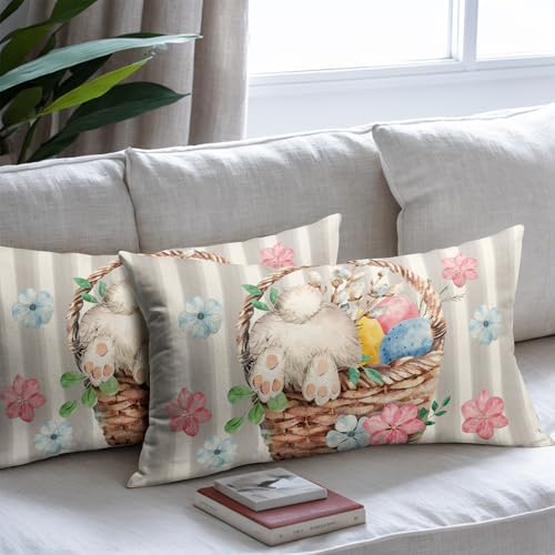 Easter Pillow Covers 12x20 Set of 2 Spring Throw Pillow Covers Rustic Cute Bunny Gray Pillowcase Linen Decoration Farmhouse Soft Decorative Eggs Cushion Case Couch for Indoor Outdoor Home Decor - Image 7