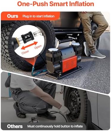 VEVOR Dual-Cylinder Heavy Duty Air Compressor, 10.6CFM Portable Tire Inflator, 12V 150PSI Offroad Air Pump with Digital Pressure Gauge & Adapters for Truck Car SUV 4 x 4 Vehicle RV - Image 3