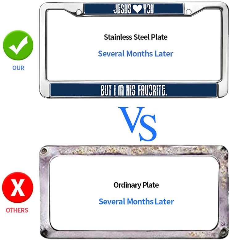 I am The Favorite of Jesus License Plate Frame Custom Jesus God Loves You License Plate Frame Stainless Steel Jesus is The Way Rust-Proof License Plate Frame with Chrome Mounting Set