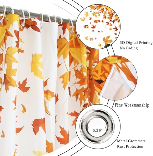 Thanksgiving Day Turkey Shower Curtain, Fall Autumn Harvest Pumpkins Sunflower Falling Maple Leaves Bathroom Curtain Waterproof Fabric Machine Washable with Hooks, 72" Wx72 L - Image 5