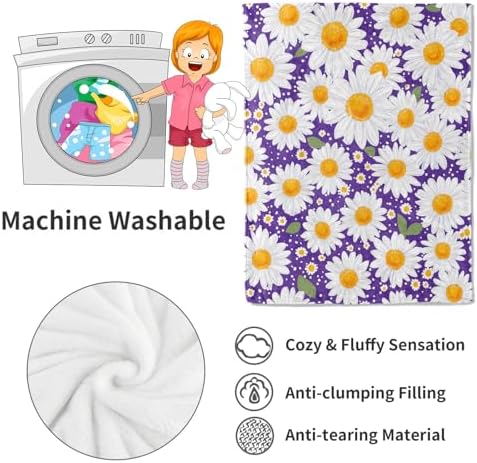 White Daisy Blanket Bright Floral Purple Throw Blankets,Birthday Gifts for Kids Girls Women,Lightweight Soft Fleece,Flower Garden Lovers,Sofa Couch Bed Room Modern Decor 50x60in - Image 4