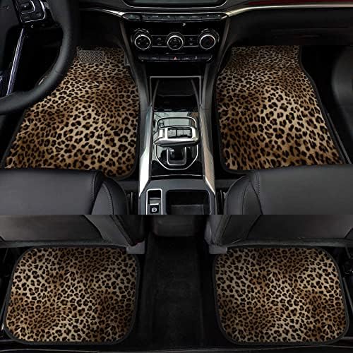 Leopard Print Car Floor Mats Set of 4,Leopard Animal Skin Pattern Vehicle Front Rear Carpets Mat Decorative Car Floor Carpets Rugs Non-Slip Auto Car Accessories Universal Fit for Car SUV Truck Van