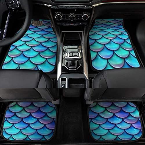 Mermaid Car Floor Mats Set of 4,Blue Mermaid Scale Print Vehicle Front Rear Carpets Mat Fish Scales Pattern Car Floor Carpets Rugs Non-Slip Auto Car Accessories Universal Fit for Car SUV Truck Van