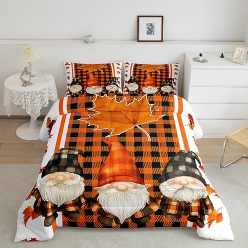 Erosebridal Fall Gnome Bedding Set Orange Black Lattice Comforter Set King - Image 2