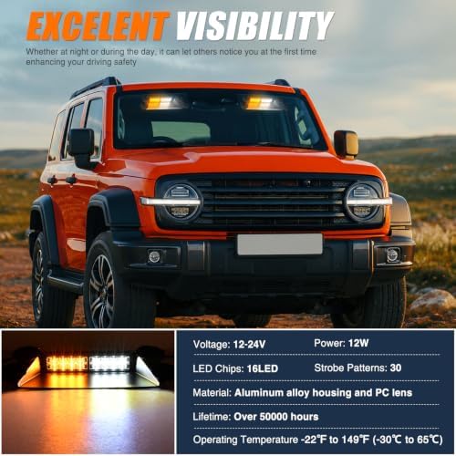 Nilight 16LED Amber White Dash Strobe Light Cigarette Lighter Plug