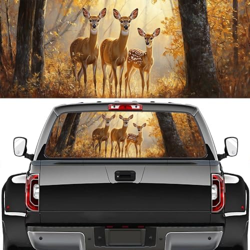 Beautiful Deer Rear Window Decal Wrap Graphic, Modern Fall Forest Nature Animal Rustic Vinyl Window Film Truck Back Window Decals,Pickup Trucks Back Window Stickers 66 x 22 inch
