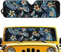 Renewold Boho Sea Turtle Flower Car Windshield Sun Shade Auto Front Window Sunshade Keep Vehicle Cool Sun Visor Shield Fit for Jeep Wrangler JK JKU JL 2/4 Door Jeep Gladiator JT Block UV Heat Sunlight