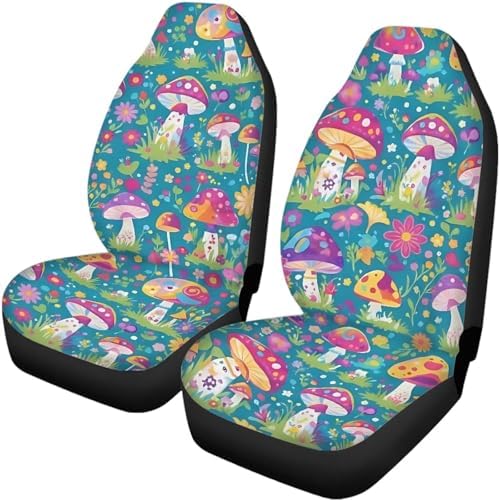 Vibant Mushroom Floral Print Car Seat Covers 4Pcs Front & Rear Breathable Seat Covers Universal Fits for Truck, Sedan, SUV Auto Interior Protector Car Accessories