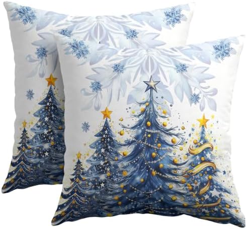 Christmas Tree Throw Pillow Covers 24x24 Set of 2 Winter Snowflake - Image 2