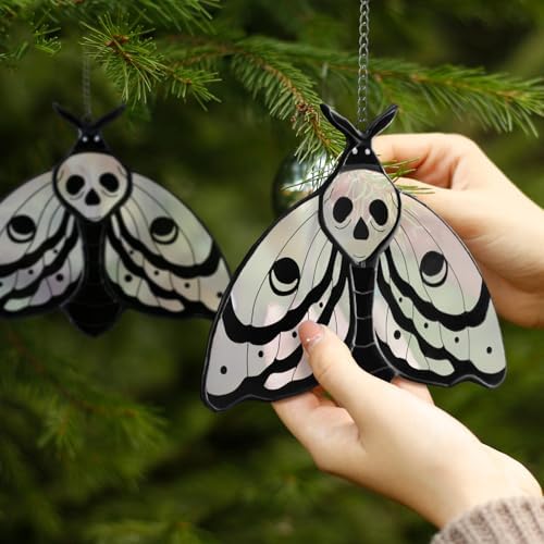 Yalikop 2 Pcs Death Moth Stained Glass Suncatcher Window Hanging Gothic - Image 2