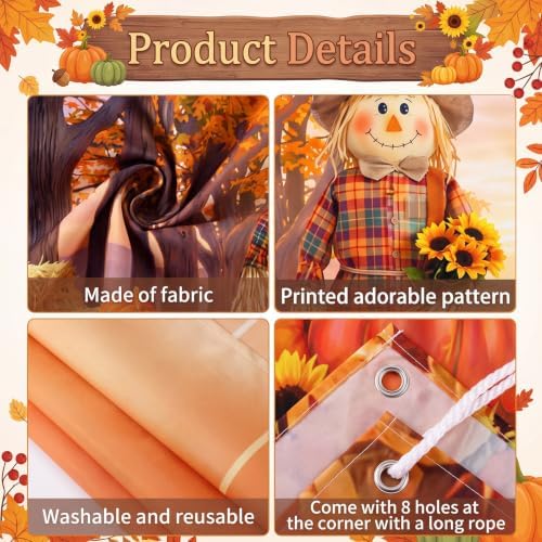 Teenyyou Fall Garage Door Cover 7 x 8 ft Thanksgiving Scarecrow Pumpkin - Image 3