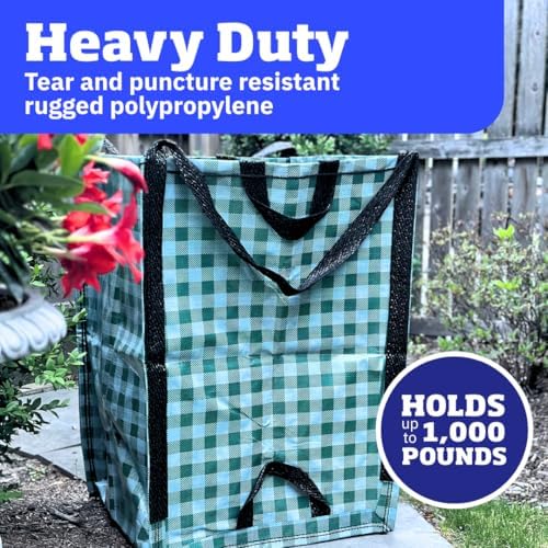 DURASACK Heavy Duty Home and Yard Bags 48-Gallon Reusable Self-Standing Lawn and Leaf Bags Garbage Can with Reinforced Handles, Gingham Green, 3 Pack - Image 3