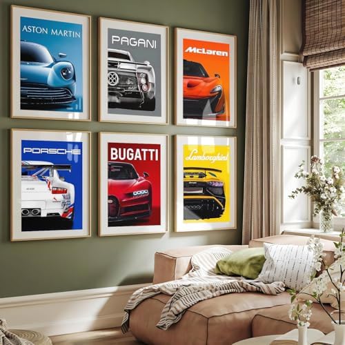 CSLGQGV Car Poster Vintage Racing Car Wall Art Supercar Canvas Prints Painting For Men Room Pictures Guys Dorm Room Aesthetics Decor Bedroom Office (Unframed,8×10inch,9pcs) Colorful car - Image 3